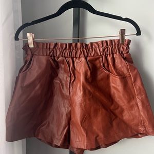 Chestnut high waisted leather shorts